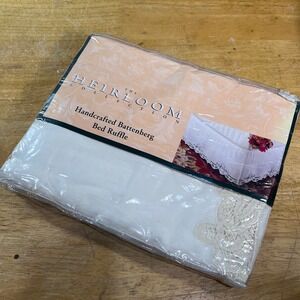 Vtg Heirloom Collection Handcrafted Battenberg Lace Bed Ruffle Queen Ecru Cotton